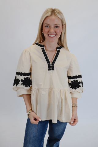 Marlowe Embroidered Peasant Top
