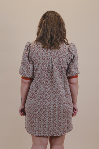 Retro Tile Half-Zip Shift Dress