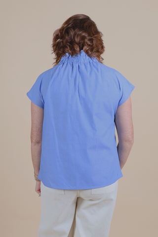 Bluebell Breeze Ruffle Collar Top