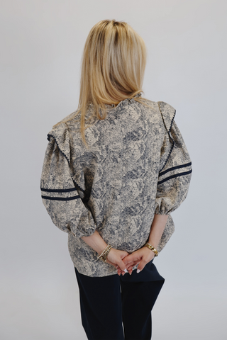 Vintage Bloom Ruffle Sleeve Top