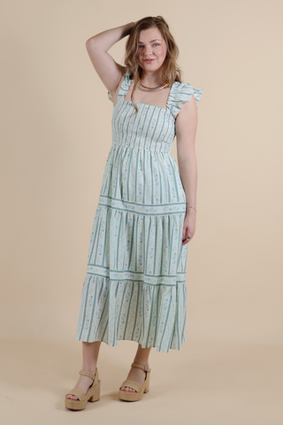 Seafoam Garden Tiered Midi Dress