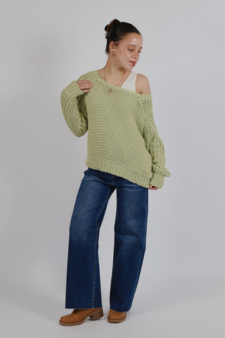 Pistachio Breeze Crochet Sweater