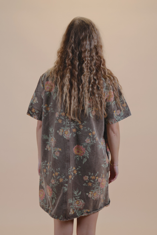 Vintage Garden Floral Denim Shirt Dress