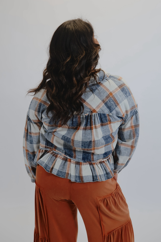 Sagebrush Ruffle Plaid Peplum Top