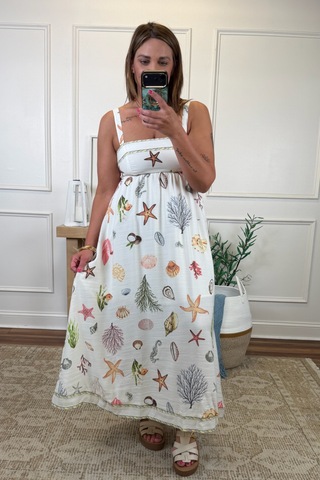 Coral Cove Patchwork Midi Dress