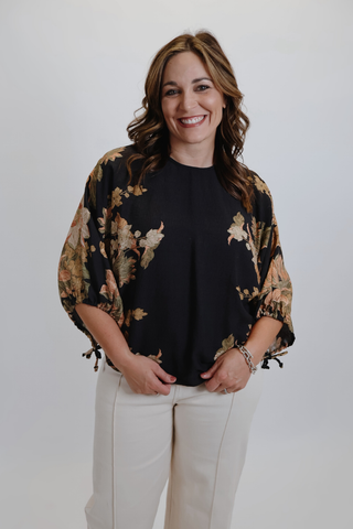 Midnight Garden Puff Sleeve Top