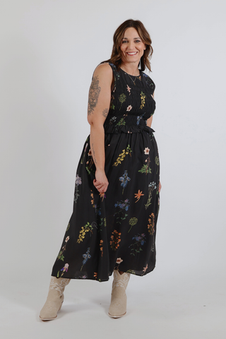 Midnight Garden Floral Midi Dress
