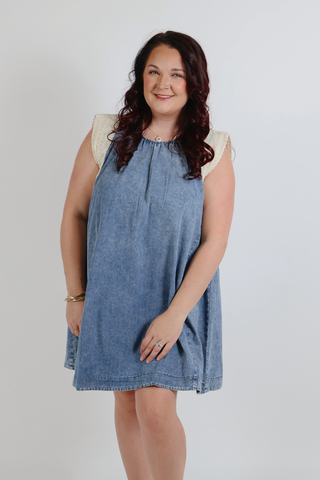 Bluebell Lace Trim Denim Dress
