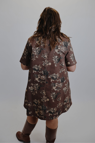 Rustic Bloom Contrast Stitch Mini Dress