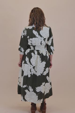 Peony Bloom Zip Front Midi Dress