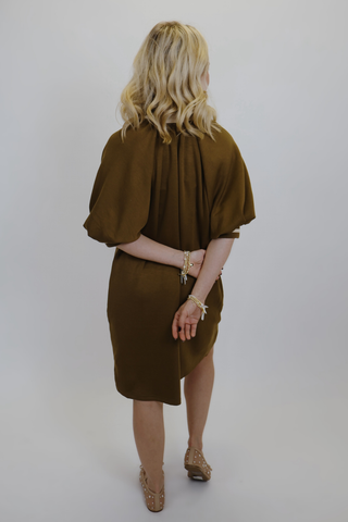 Luxe Zip-Up Puff Sleeve Dress