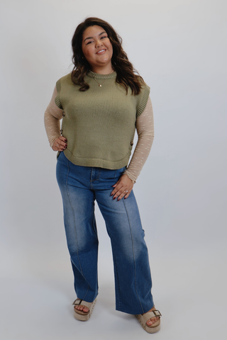 Olive Side Button Sweater Vest