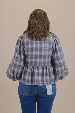 Pumpkin Spice & Plaid Peplum Top