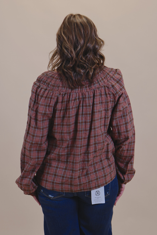 Autumn Plaid Tie Neck Top