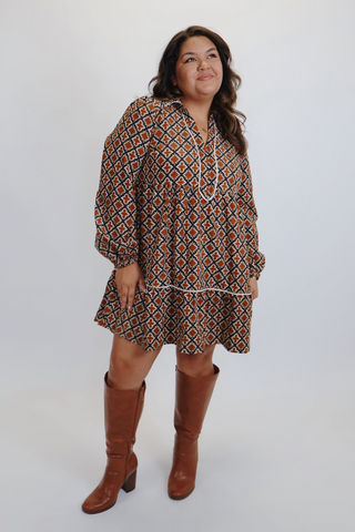 Autumn Mosaic Tiered Mini Dress