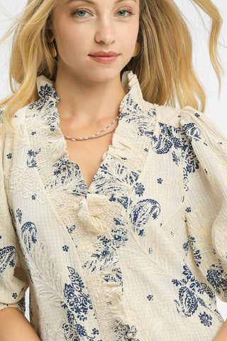 Bluebell Ruffle Embroidered Blouse