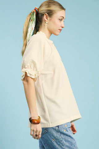 Eloise Ruffle Collar Seersucker Top