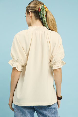 Eloise Ruffle Collar Seersucker Top