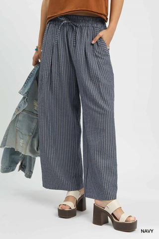 Navy Stripe Easy Days Wide-Leg Pants