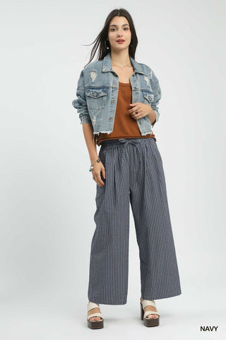 Navy Stripe Easy Days Wide-Leg Pants