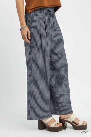 Navy Stripe Easy Days Wide-Leg Pants