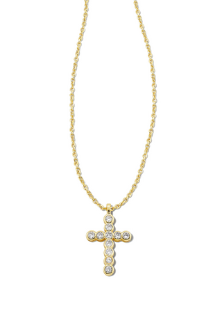 Cross Gold Pendant Necklace in White CZ
