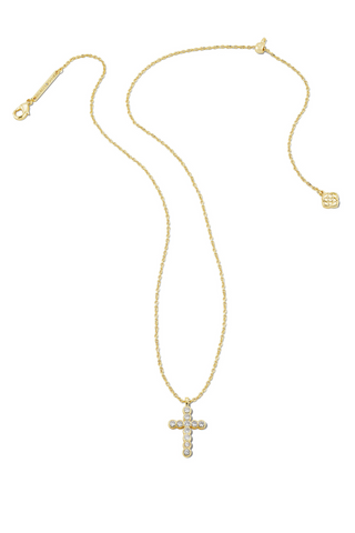 Cross Gold Pendant Necklace in White CZ