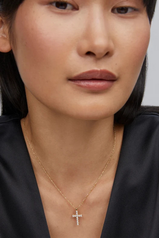 Cross Gold Pendant Necklace in White CZ