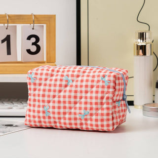 QUILTED CHECKER BOW COSMETIC BAG