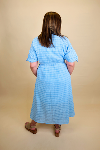 Textured Blue Midi Dress