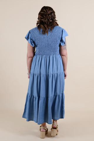 Blue Skies Smocked Midi Dress in Plus