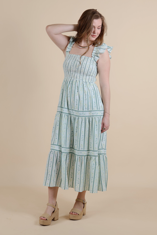 Seafoam Garden Tiered Midi Dress