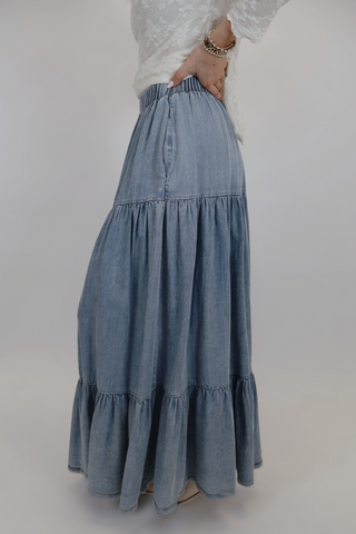 Denim Dusk Tiered Skirt