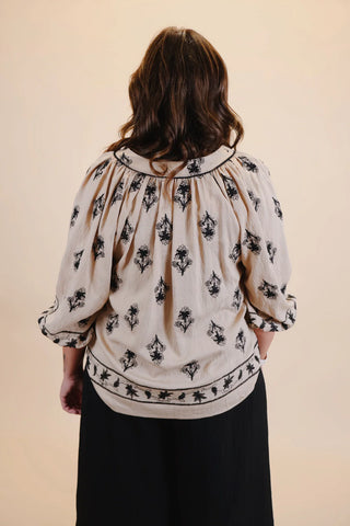 Boho Bloom Embroidered Peasant Top in Plus