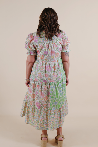 Secret Garden Mixed Print Midi Dress