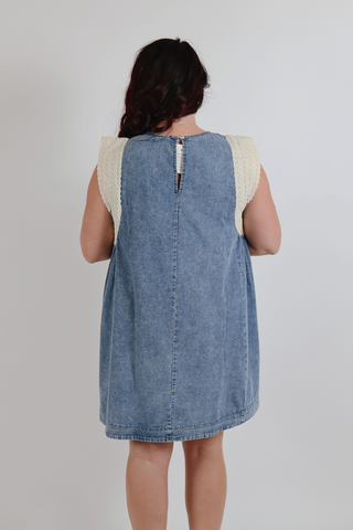 Bluebell Lace Trim Denim Dress