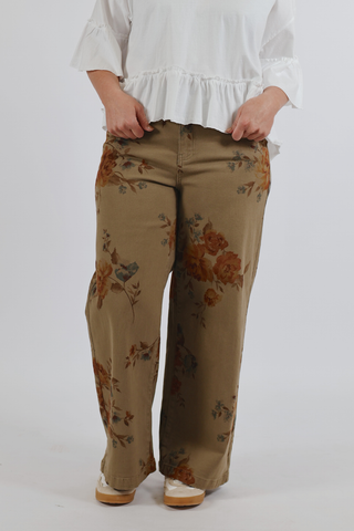 Autumn Bloom Wide Leg Twill Pants