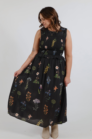 Midnight Garden Floral Midi Dress