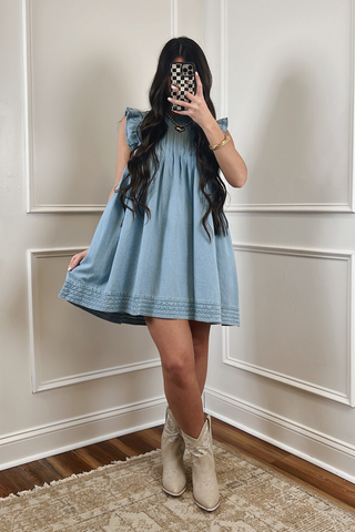 Blue Skies Ruffle Mini Dress