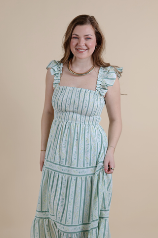 Seafoam Garden Tiered Midi Dress