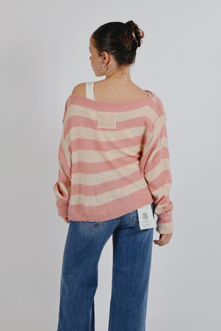 Blush Breeze Striped Boat Neck Sweater