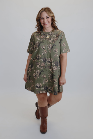 Rustic Bloom Contrast Stitch Mini Dress