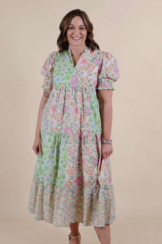 Secret Garden Mixed Print Midi Dress