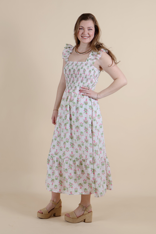 Petal Garden Smocked Midi Dress