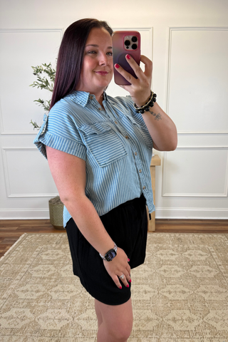 Relaxed Stripe Pocket Top