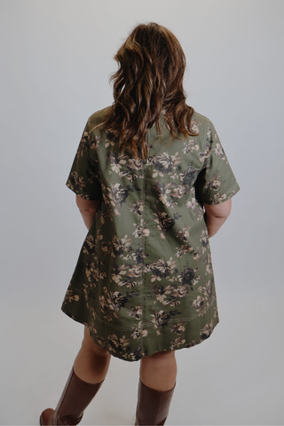 Rustic Bloom Contrast Stitch Mini Dress