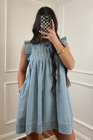 Blue Skies Ruffle Mini Dress