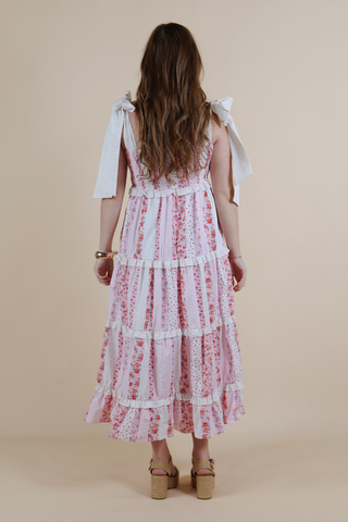 Cotton Poplin Multi Floral Printed Tie Shoulder Maxi