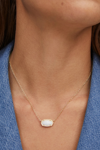 Elisa Gold Pendant Necklace in White Kyocera Opal