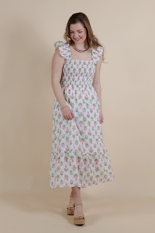 Petal Garden Smocked Midi Dress